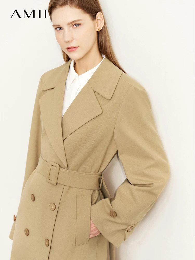 

AMII Minimalism Trench Coat Women Autumn 2022 New Fashion Loose Vintage Belt Design Double Breasted Khaki Long Jacket 12270407