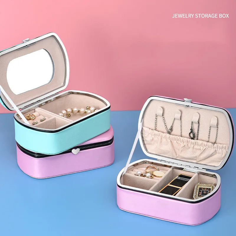 

Portable Jewelry Storage Box Candy Color Travel Storage Organizer Jewelry Case Earrings Necklace Ring Jewelry Organizer Display