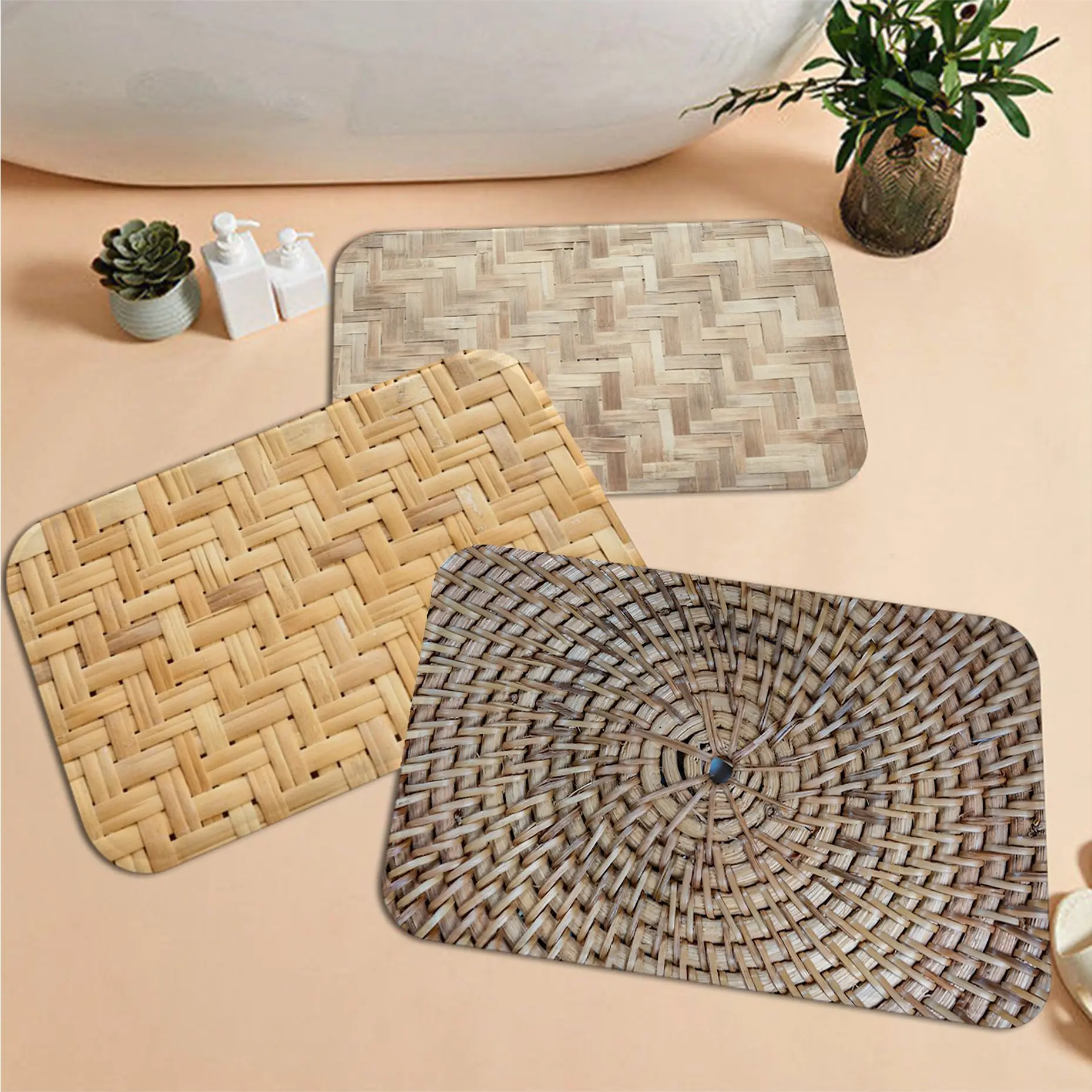 

Woven Cane Floor Mat Kids Room Bedroom Decoration Balcony Anti-Slip Doormat Living Room Welcome Rug