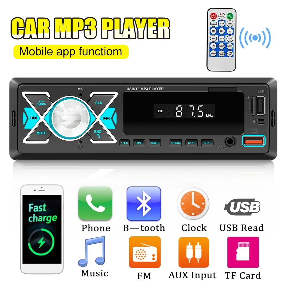 

D-3109/D-3107 1Din Car Radio MP3 Player FM Stereo Audio BT Location 1.5A USB Output Support AUX/USB/TF Input with Remote Control