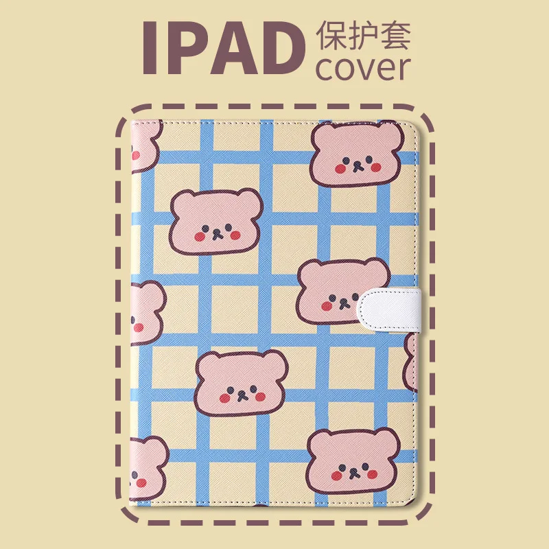 

Клетчатый Кожаный чехол-подставка с медведем для IPad Mini 123456 Air 1234 9,7 2017 2018 Pro 11 10,5 ударопрочный чехол со слотом для ручки