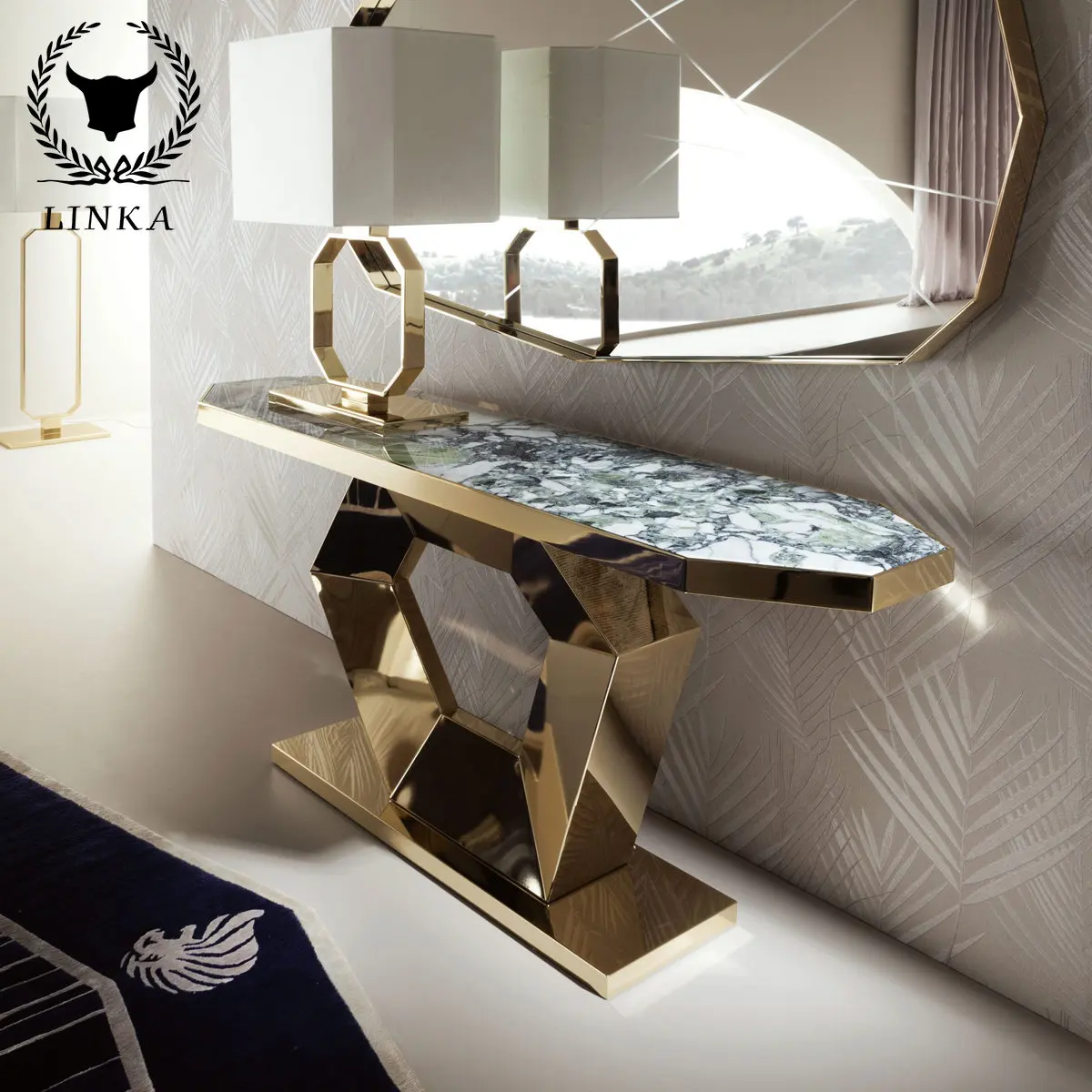 

Роскошная мраморная Прихожая из нержавеющей стали, коридор на стене, крыльцо, стол, коридор, стол, диван, несколько оборотов