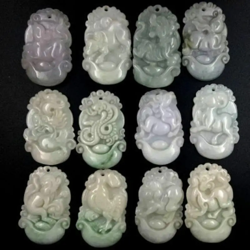 

Grade A Jade Jadeite Twelve Chinese Zodiac Signs Animal Pendants 12Xpcs