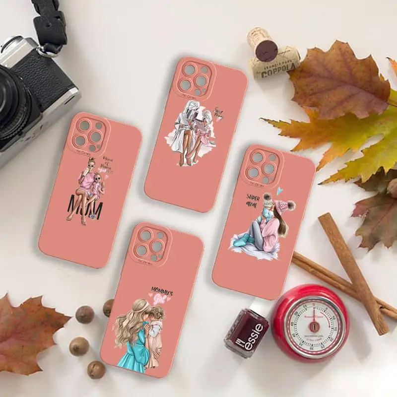 

Mom and baby maternal love Phone Case For iPhone 13 12 11 Pro MAX Mini X XS XR 7 8 Plus Camera Lens Liquid Silicone