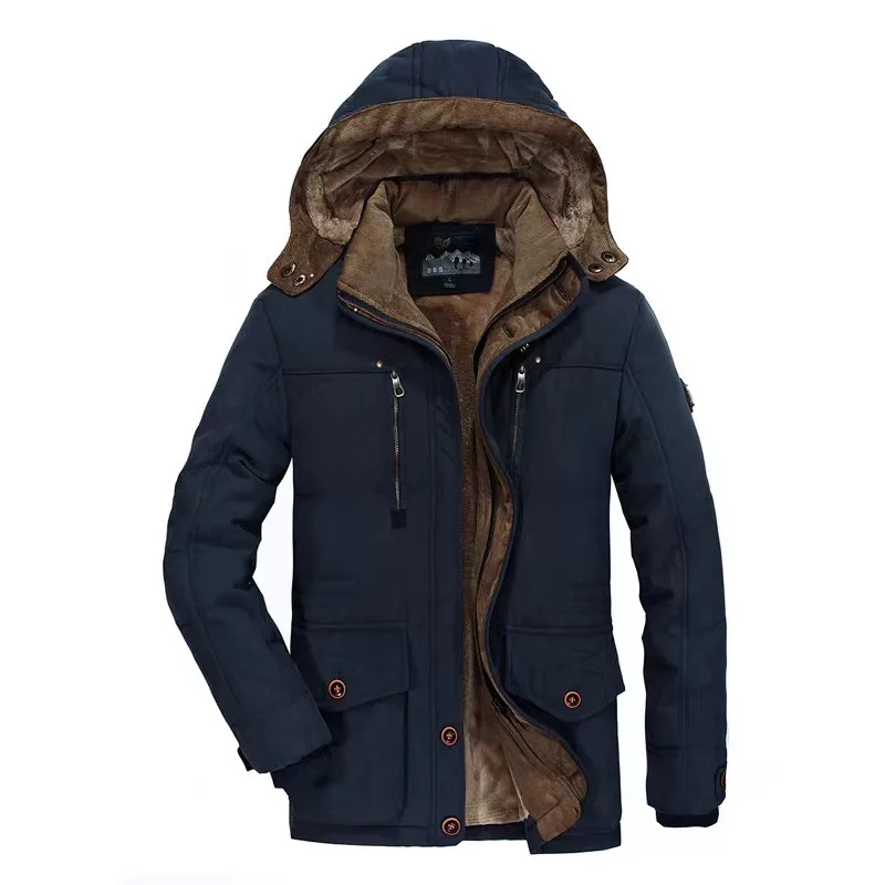 Men's winter medium length plus fleece thickened cotton clothing leisure windproof warm cotton-padded jacket