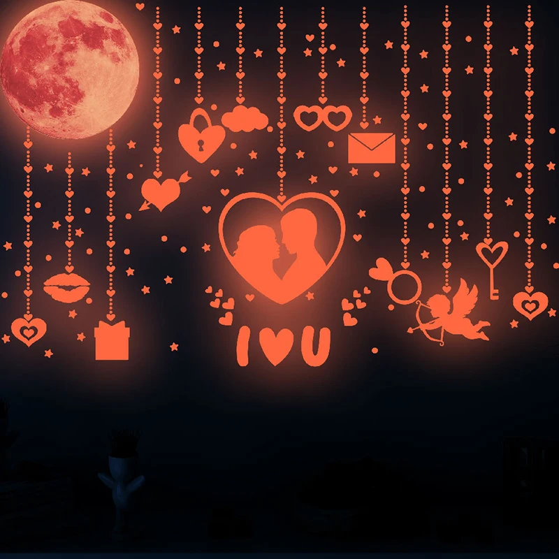 

Светящиеся наклейки из ПВХ в виде сердца и Купидона ко Дню Святого Валентина, стикеры на стену с сезонной тематикой для домашнего окна B99