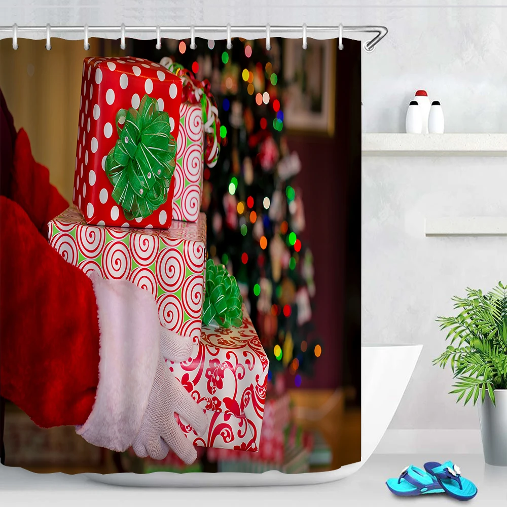 2023 Creative Cartoon Christmas Printed Shower Curtain Santa Tree Gift Kids Bathroom Shower Curtain Kitchen Waterproof Baño