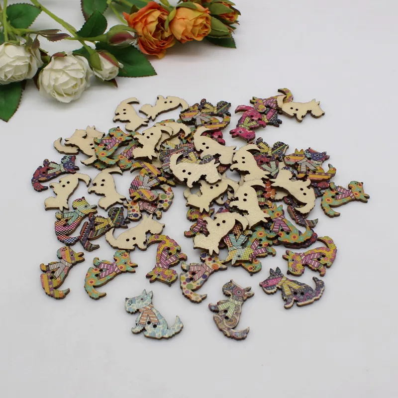50Pcs Mixed 2 Holes Dog Wood Sewing Buttons For Kids Clothes Scrapbooking Decorative Crafts bottoni DIY Accessories images - 6