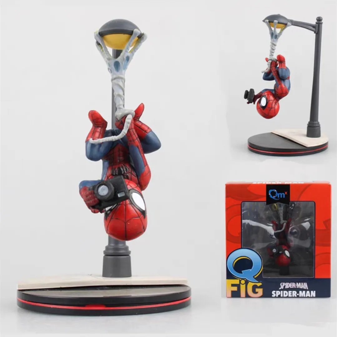 

12CM Spiderman Anime Figure Toys Street Light Upside Down Camera Scene PVC Action Model Toy For Kid Xmas Gifts
