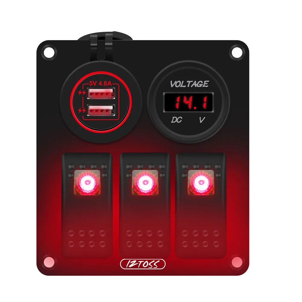 

Switch Switch Panel 12V/2A 3 Gang Panel 5V/3.4A Breaker Controls Car Boat