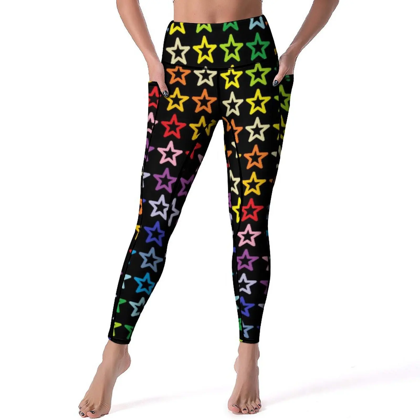 

Broader Spectrum Rainbow Yoga Pants Outline Stars Print Leggings Sexy Push Up Yoga Sports Tights Elastic Design Workout Leggins