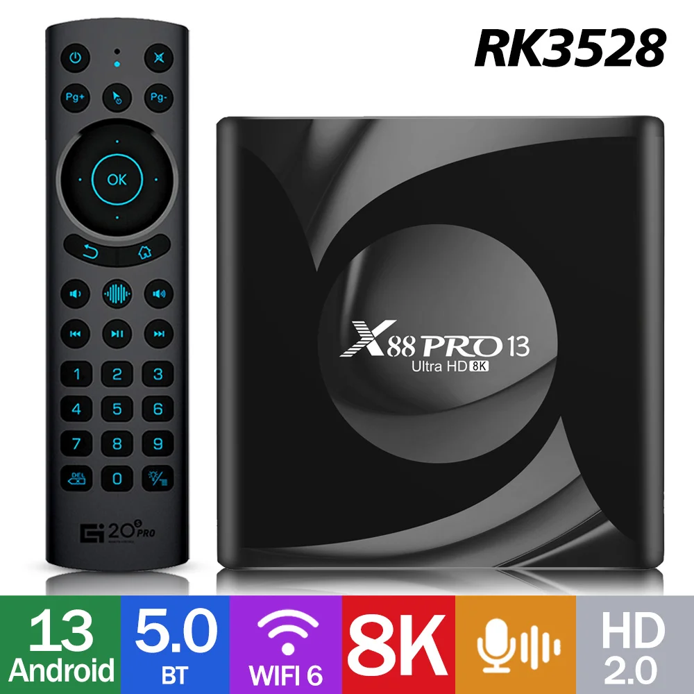 

X88 PRO 13 Android13.0 Smart TV BOX RK3528 Quad-Core 2G 16G 4G 32G 64G Wifi6 AV1 2.4G 5G Wifi 8K HD Media Player Set Top Box