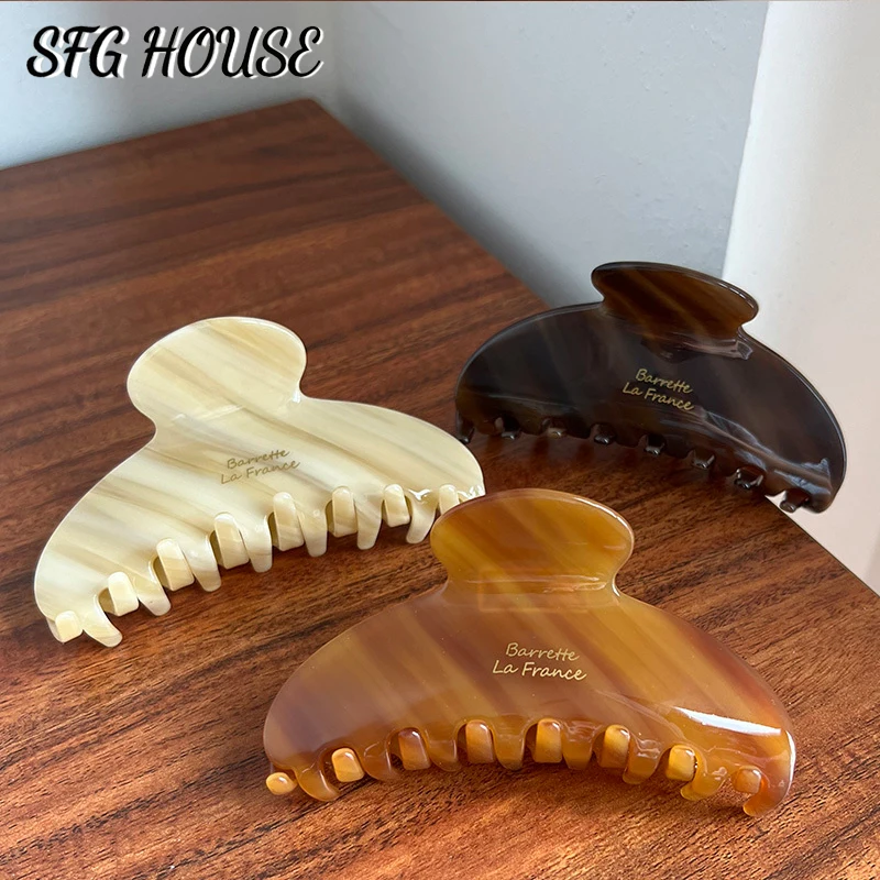 

3PCS INS Style Acetate French Hair Crab Clips Marble Striped Arc Shaped Hair Claw Women Barrettes Ponytail Clip Hair Accessories