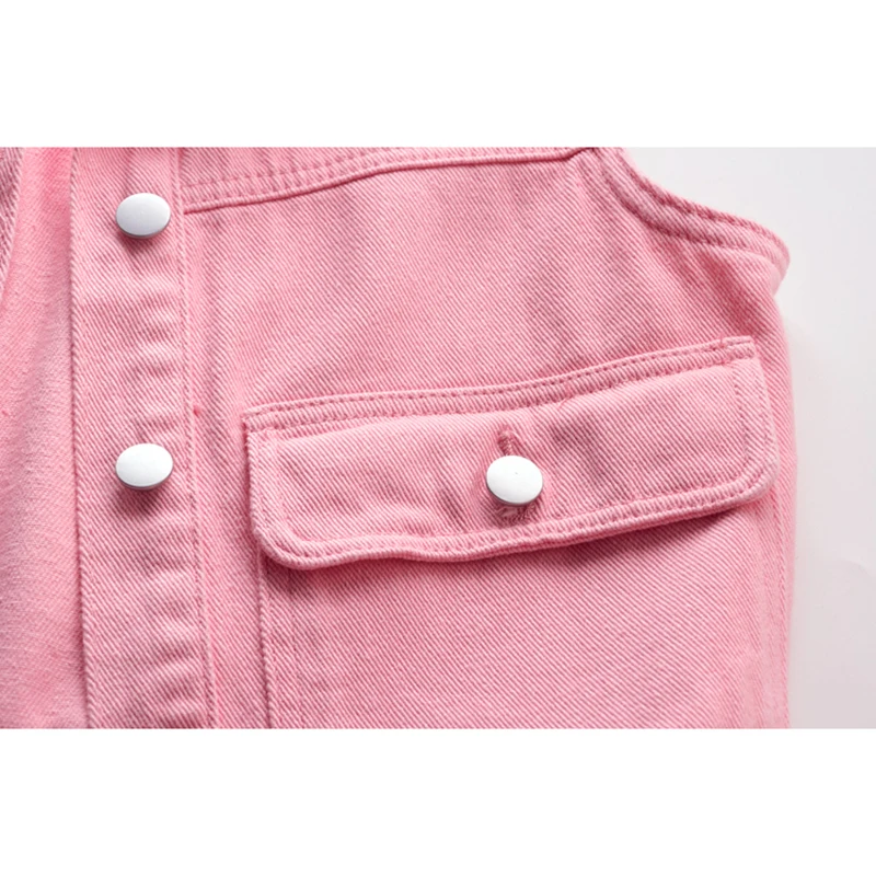 Весна-лето розовый джинсовый жилет женский тонкий короткий большой карман