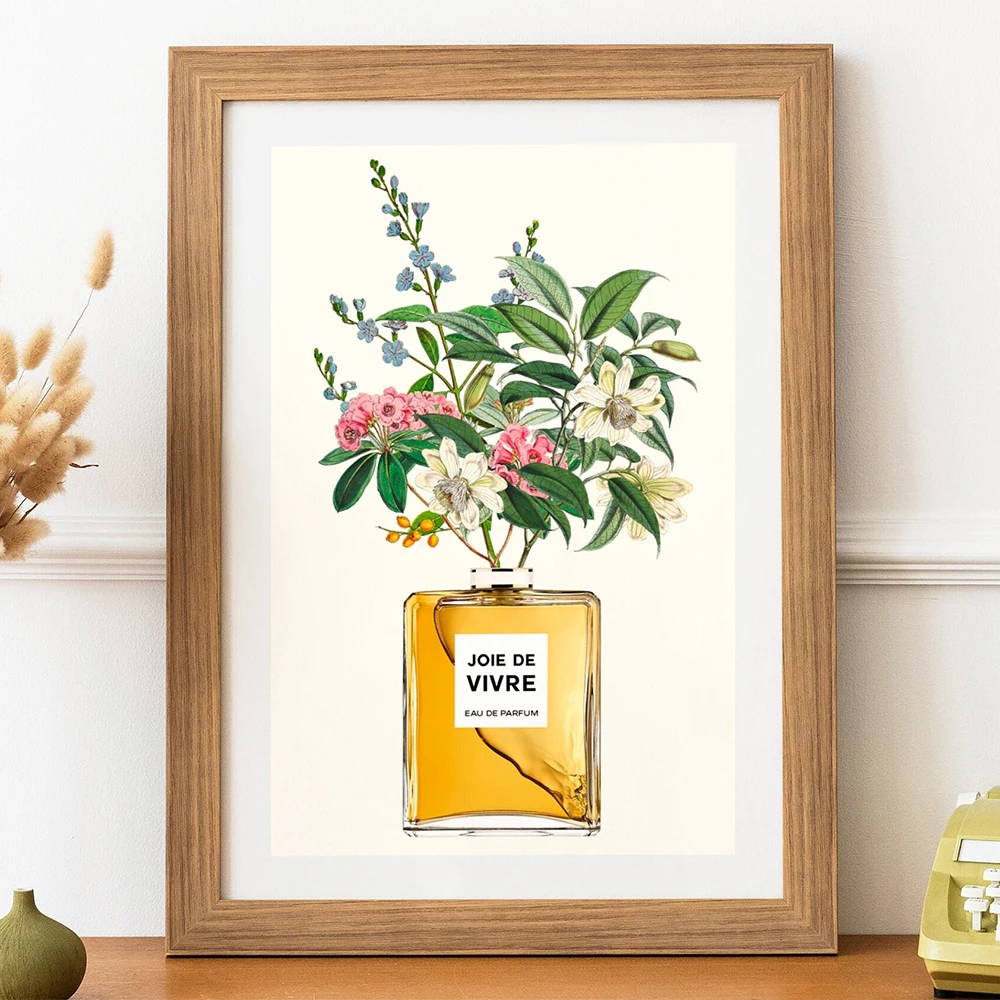 Fashion  Perfume Flower Bottle Posters and Prints Vintage Yellow Luxury Decor Blooming Bouquet Modern Pictures Canvas Painting