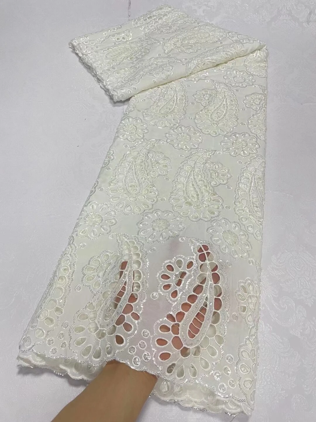 

2024 высокое качество, Африканский нигерийский чистый тюль, дамасская кружевная ткань, вышивка, блестки, хлопок, 5 ярдов, jL245