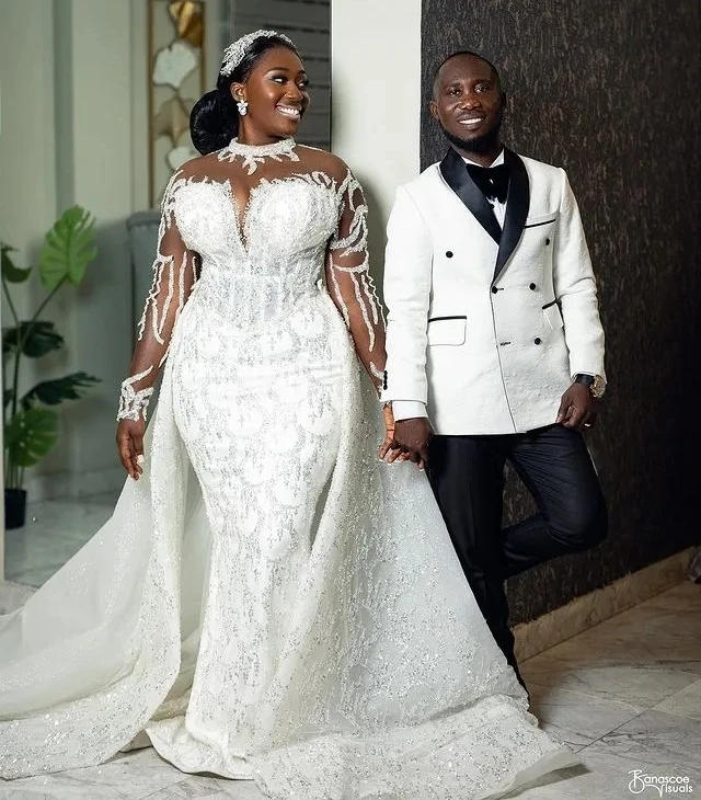 Кружевные африканские свадебные платья Русалка с длинными рукавами Aso Ebi женские