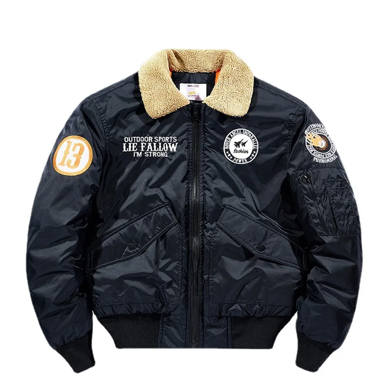 

European and American Winter New Men's Cotton Clothes Loose Casual Plus Velvet Thick Fur Collar Cotton Coat Men's Aviator Jacket