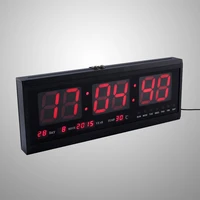 18 9 large led calendar wall clock with date indoor temperature for living room office conference room bedroom red word