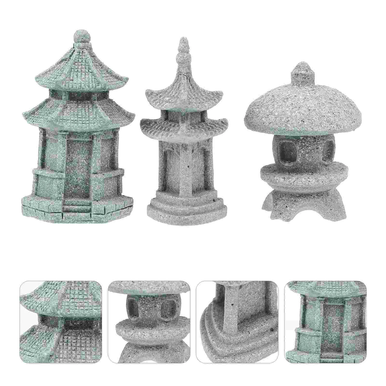 

3 Pcs Simulation Landscape Furnishing Articles Outdoor Playpen Pagoda Pavilion Garden Decorations Sandstone Miniature