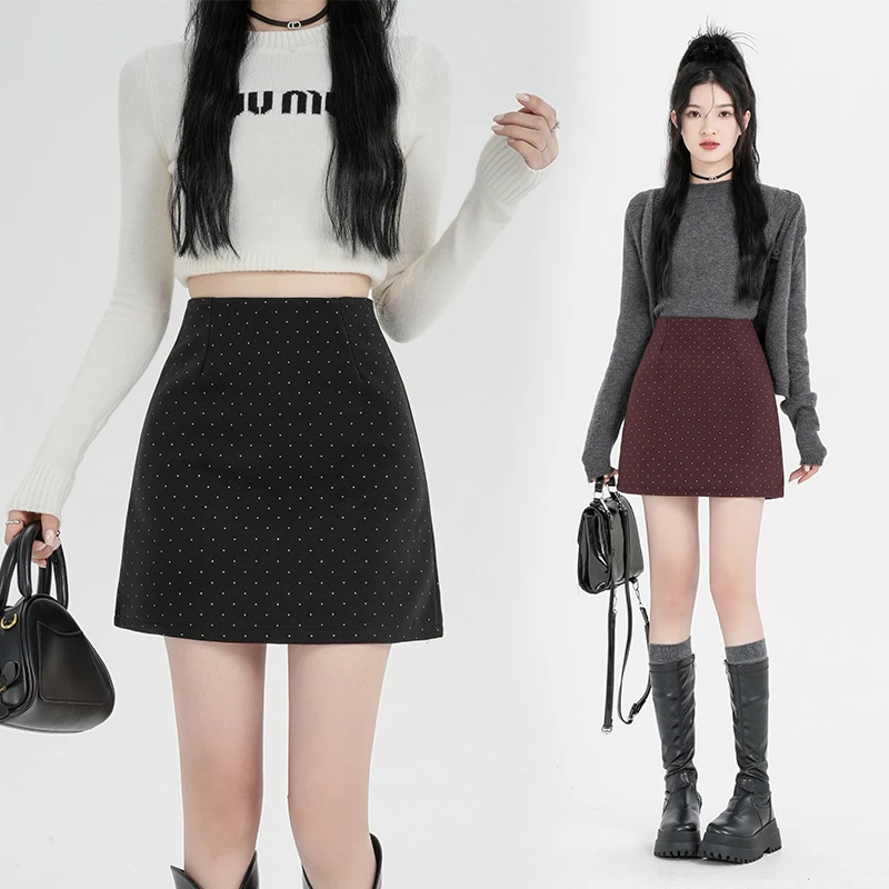 Юбка Женская шерстяная в горошек с завышенной талией трапециевидная