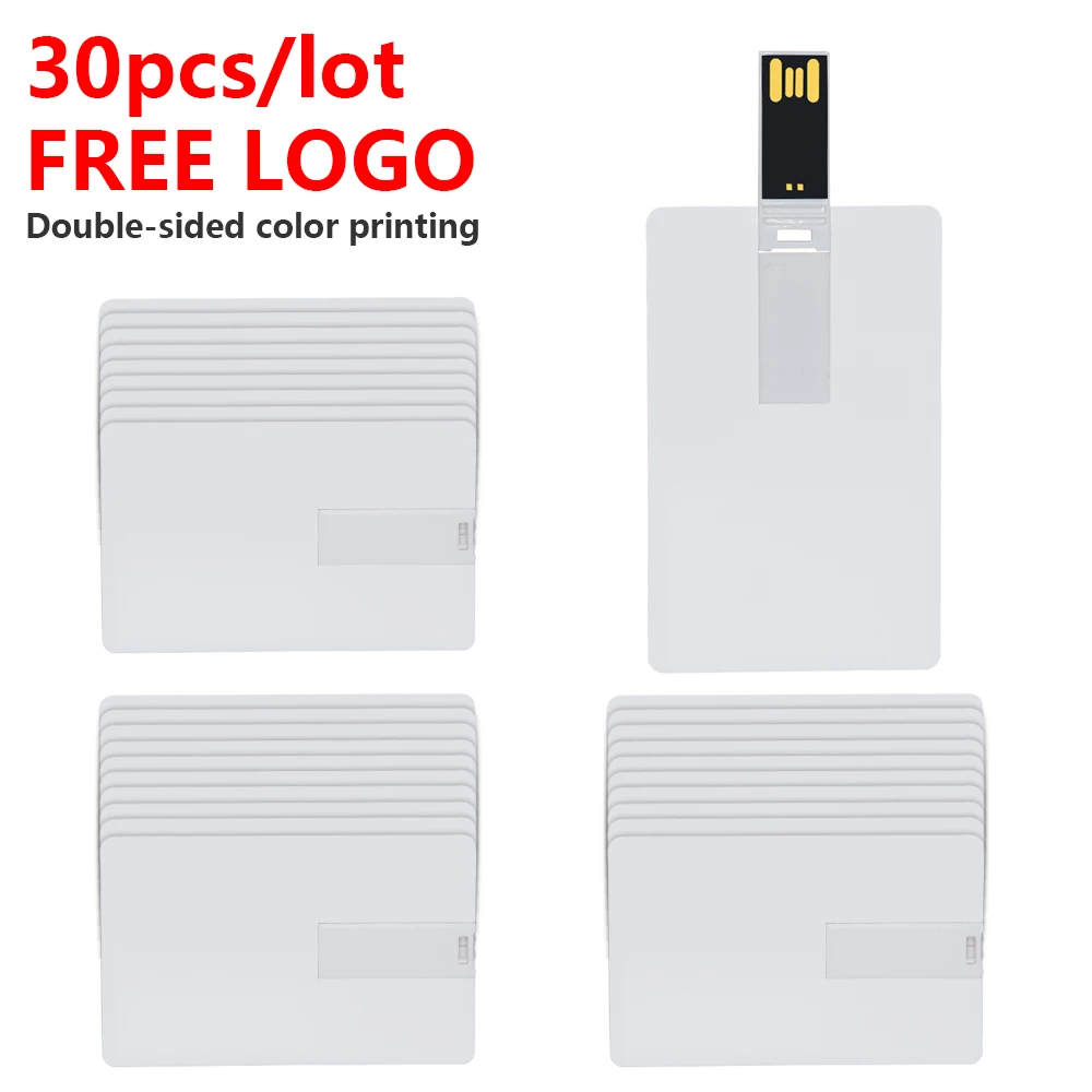 

30PCS Hot sale credit card 2.0 Flash Drive 16GB memory Bank card 32GB 64G 128GB Pendrive memoria usb stick Pen Drive custom logo