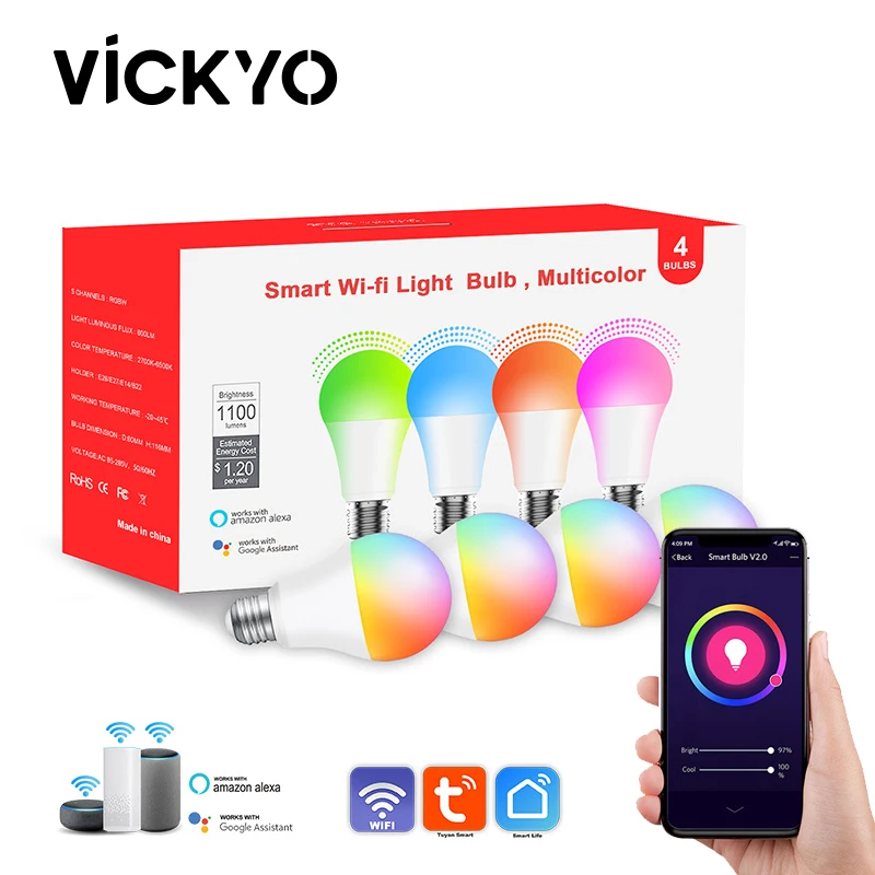 

Умсветодиодный RGB-лампа VICKYO, 9 Вт, E27, 5050/2835, Wi-Fi, 85-265 в