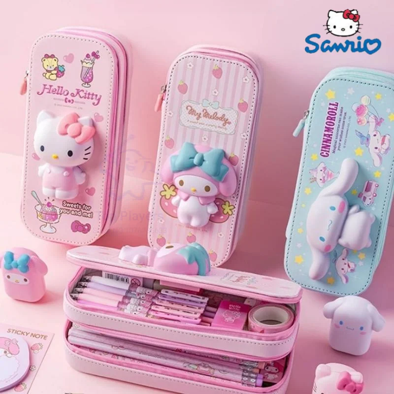 

Sanrio Cartoon Cute Pencil Bag Kawaii Hello Kitty Cinnamoroll Melody Pencil Box Fidgety Toys Decompress Pen Case Stationery Bag