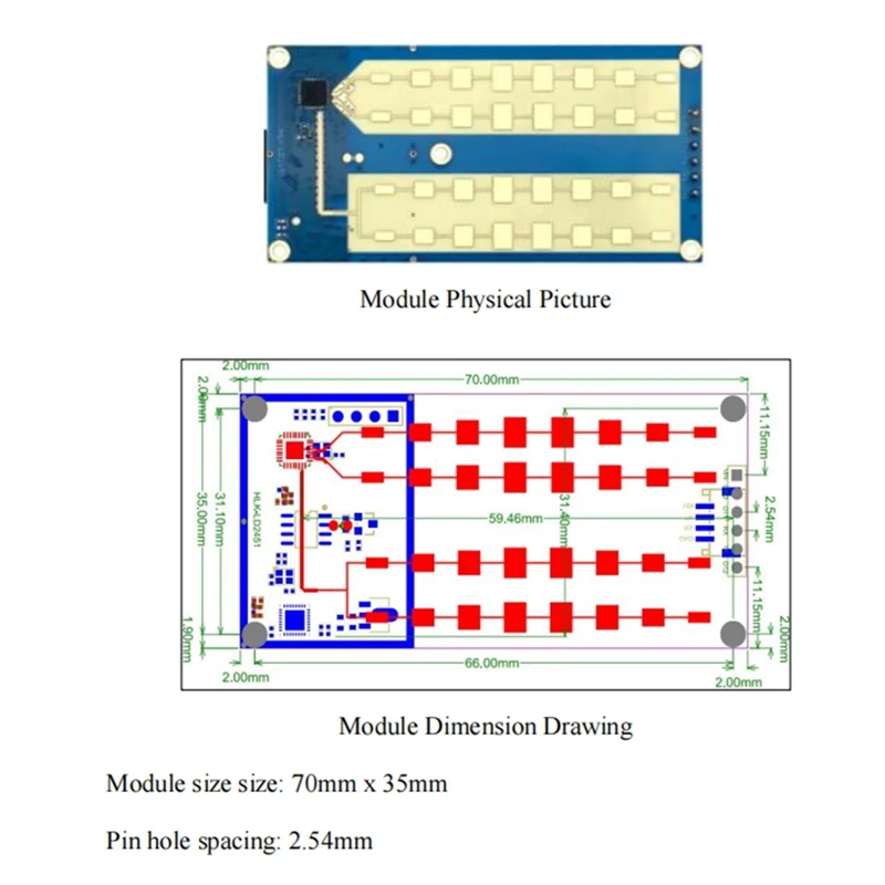 New 24G Vehicle Ranging Velocity Measurement Millimeter Wave Radar LD2451 Condition Monitoring Sensor Module