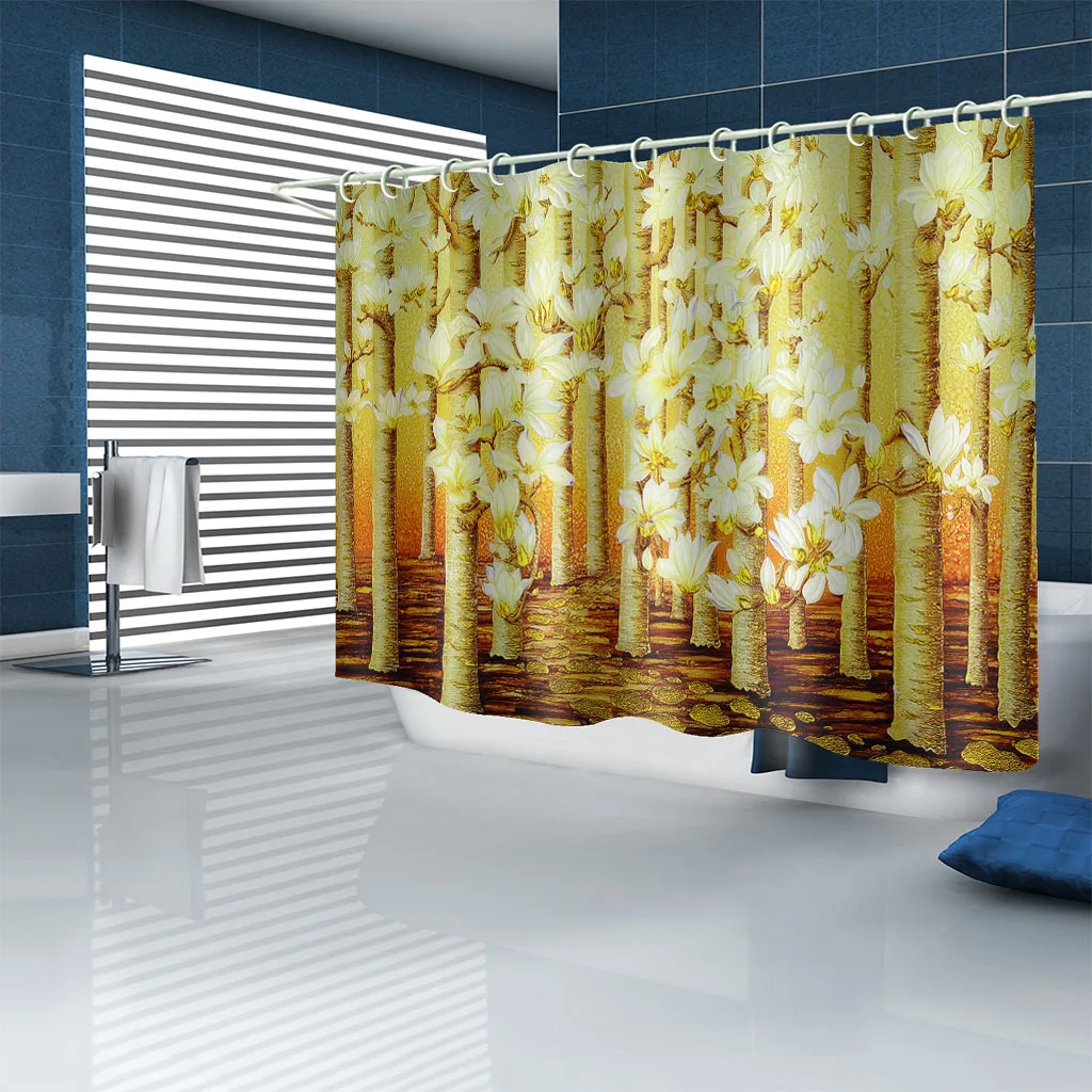 Занавеска для душа с 3D принтом водонепроницаемая занавеска золотым цветком