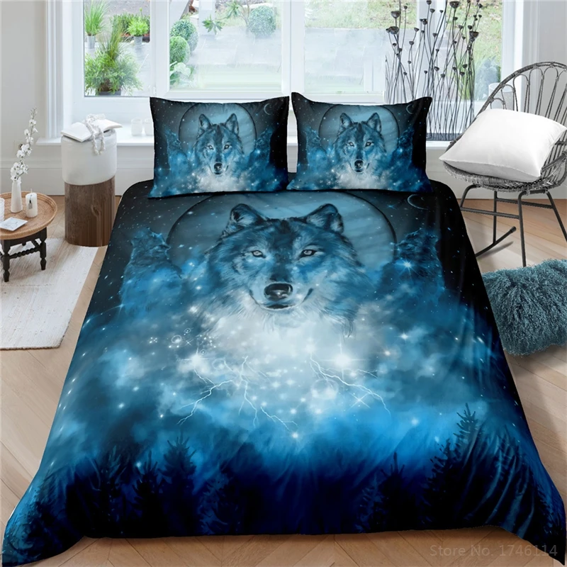 Комплект постельного белья с 3d-изображением волка в лесу Королевский рисунком