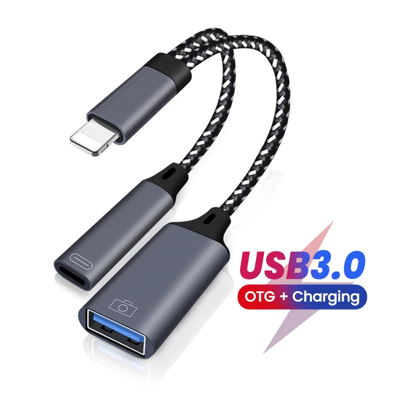 

2 в 1, USB 3,0 OTG-адаптер для iPhone 14, 13, 12, 11 Pro, XS, Max, XR, iPad, USB 3,0