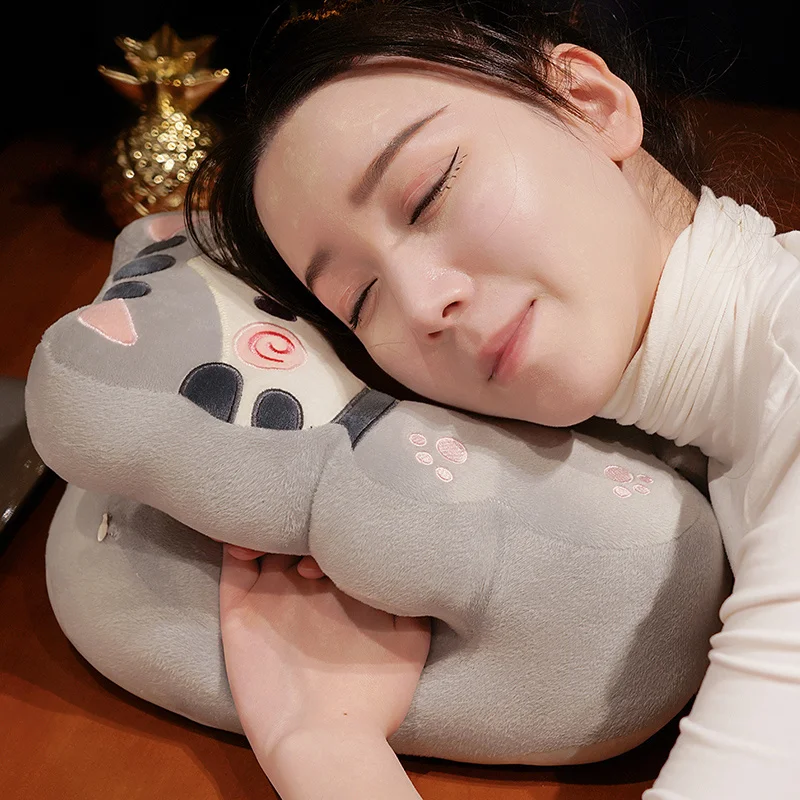 

Cartoon Cat Plush Nap Pillow Toy Cute Stuffed Anime Plushies Toys Kawaii Soft Sleeping Pillow Cushion for Office Nap Home Decor
