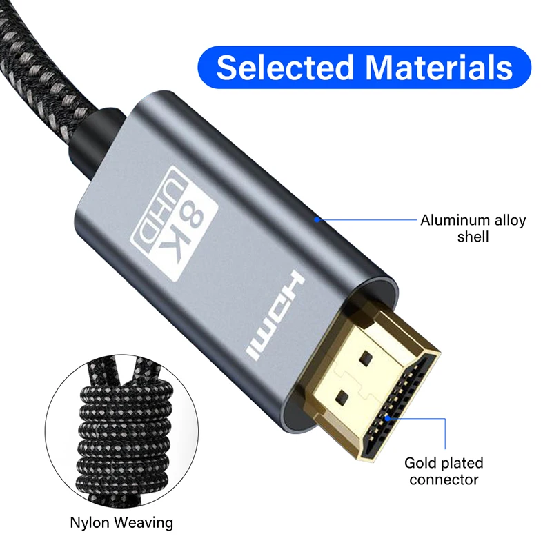 8K 60 Гц HDMI-кабель Высокоскоростной 48 Гбит/с позолоченный кабель HDMI 2.1 для устройств