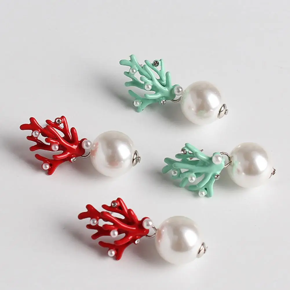 

1 Pair Ear Studs Coral Shape Faux Pearl Jewelry Cute All Match Lightweight Stud Earrings for Dating