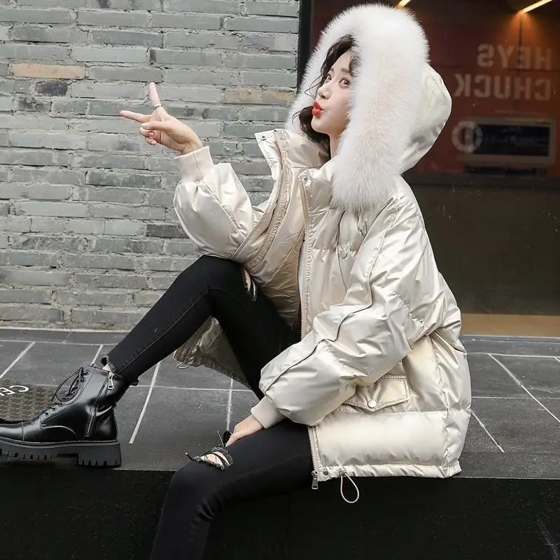 Winter Women's Cold Coat Parkas Super Hot Coats Big Fur Collar Hooded Padded Jacket Snow Outercoat Korean Cheap Wholesale