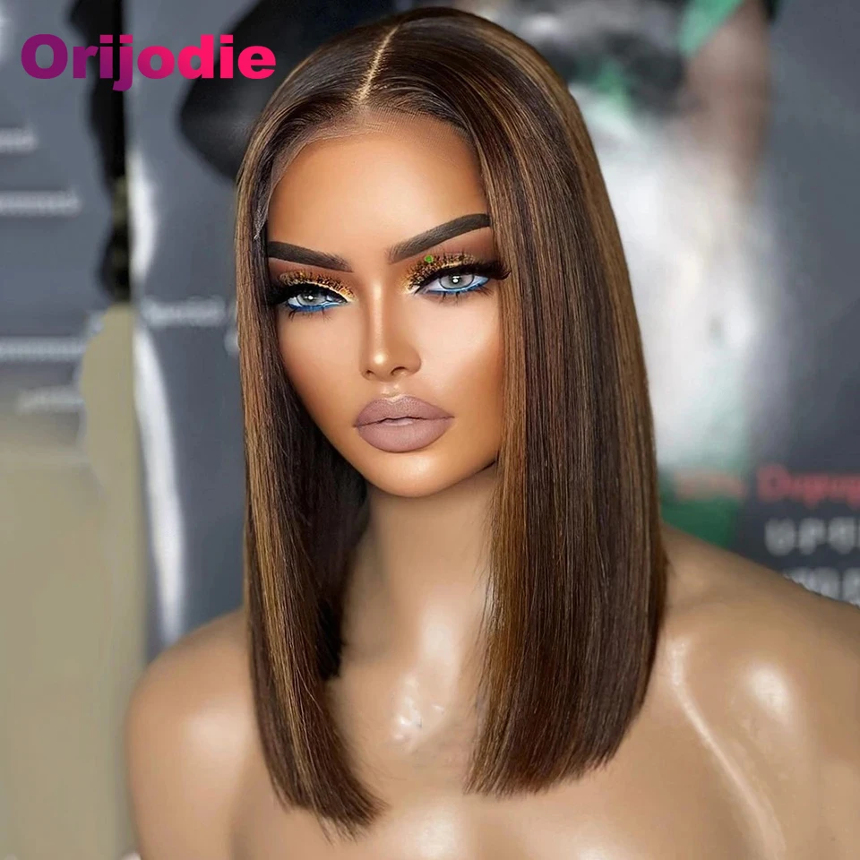 Парики из человеческих волос с прямыми черными бобами на сетке 13 х4 180%