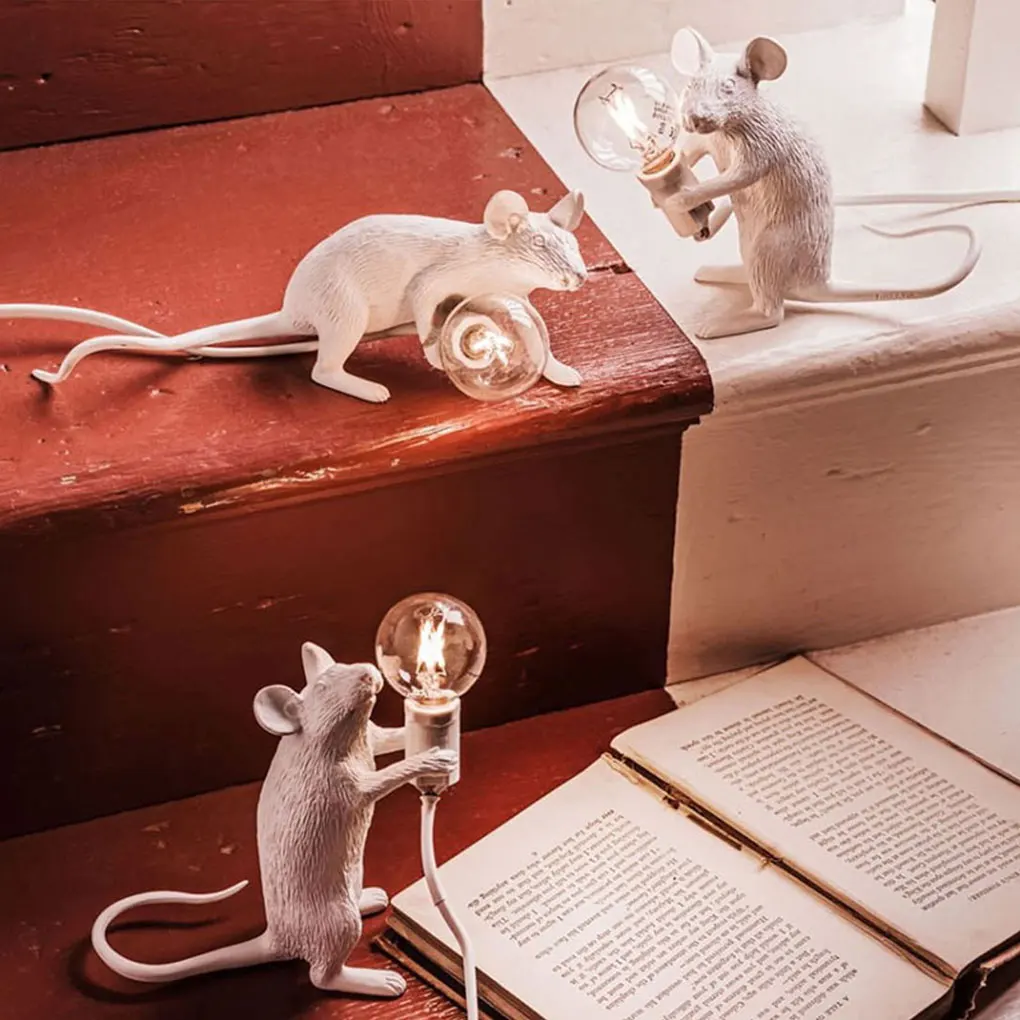 

Modern Resin Animal Rat Night Lights Nordic Small Mini Mouse Cute LED Table Lamps Home Decor Desk Lamp Bedside Lighting Fixtures