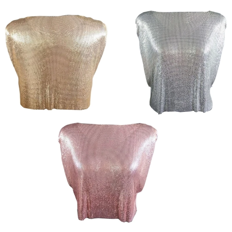 

Женский короткий топ без рукавов с металлическими блестками