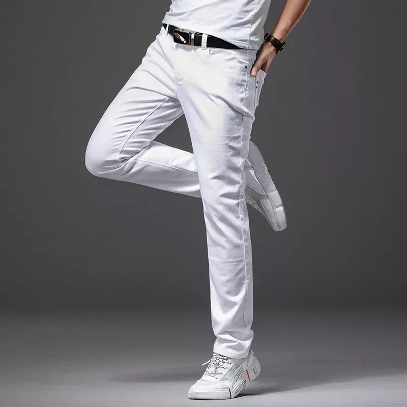 2022New Spring New Men's Stretch White Jeans  Classic Style Slim Fit Soft Trousers Male Brand Business Casual Pants