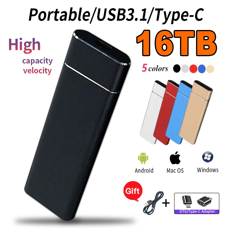 Portable SSD External Hard Drive 1TB 2TB High Speed Solid State Hard Disk Type-C USB 3.0 Electronics for Laptop/Phone/PS4