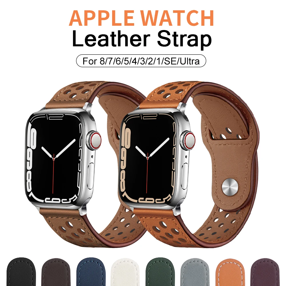 

Leather Strap For Apple Watch 44mm Band 42mm Ultra 49mm 41mm 38mm 45mm 40mm Correa Bracelet IWatch Series 3 4 6Se7 8 Accessories