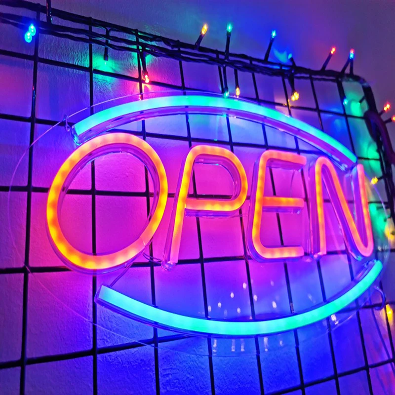 

OPEN GoodVibes Neon Sign LED Light Bar Party Tube Handmade Visual Artwork Neon Sign for Shop Window Art Wall Decor USB Powered
