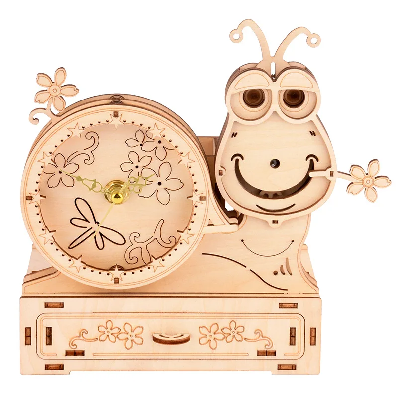 

Snail Clockwork Music Box Pen Holder DIY Wooden Carved Jigsaw Puzzle Educational Assembling Toys Decor Birthday Christmas Gift