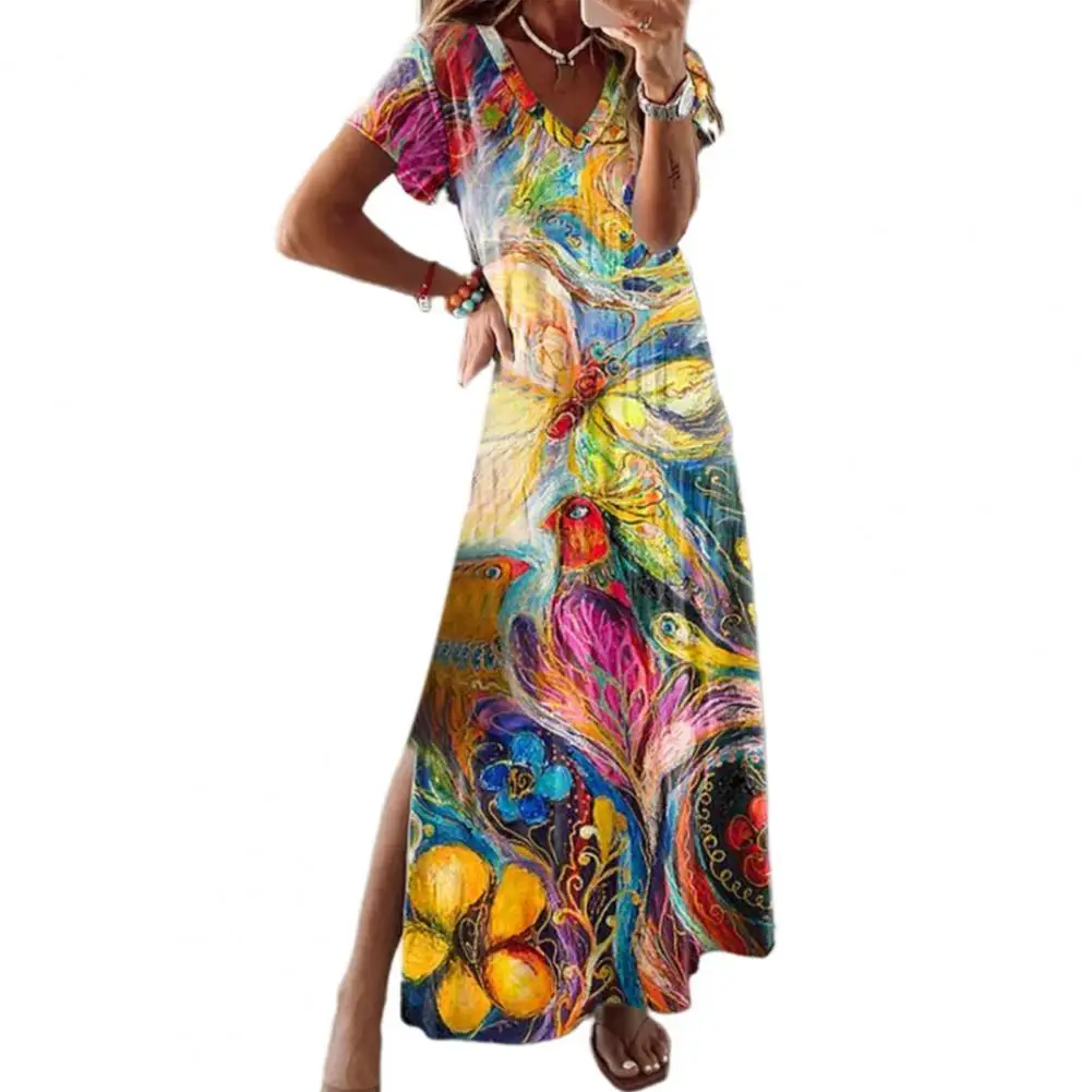 

Faddish Long Dress Breathable 6 Sizes Summer Dress Female Summer Flower Printing Maxi Dress