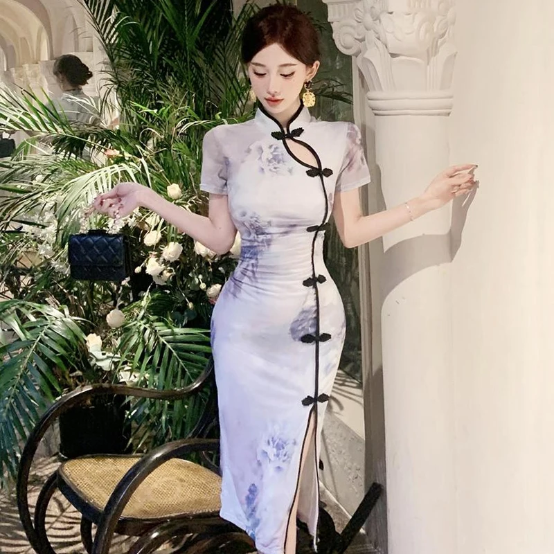 Women's Mid-Length Short Sleeve Improved Version Dress Young Sle Chinese Summer New