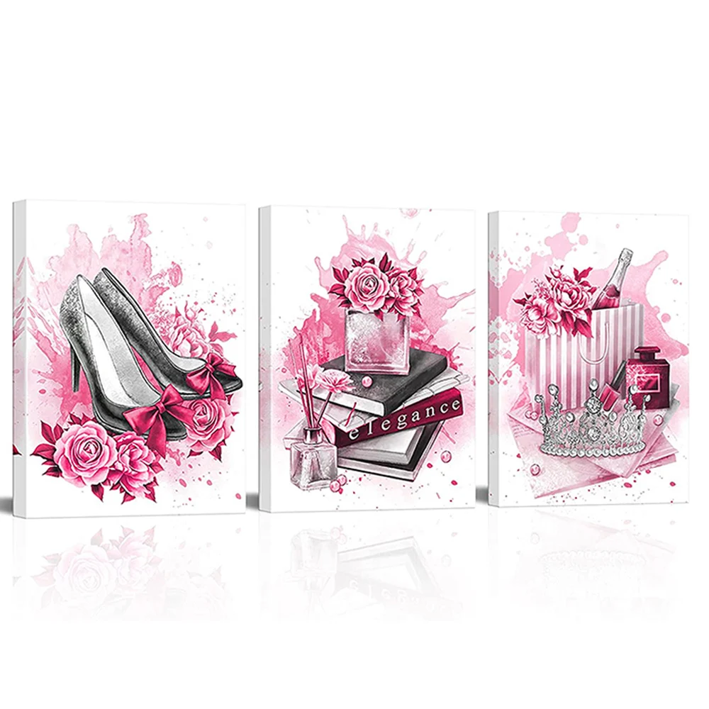 Diamant Schilderij Inkt Splash Fashion Hoge Hak Schoenen Parfum Boeken Pearl Crown 3 Pcs Volledige Vierkante Diamanten Borduurwerk Kruissteek