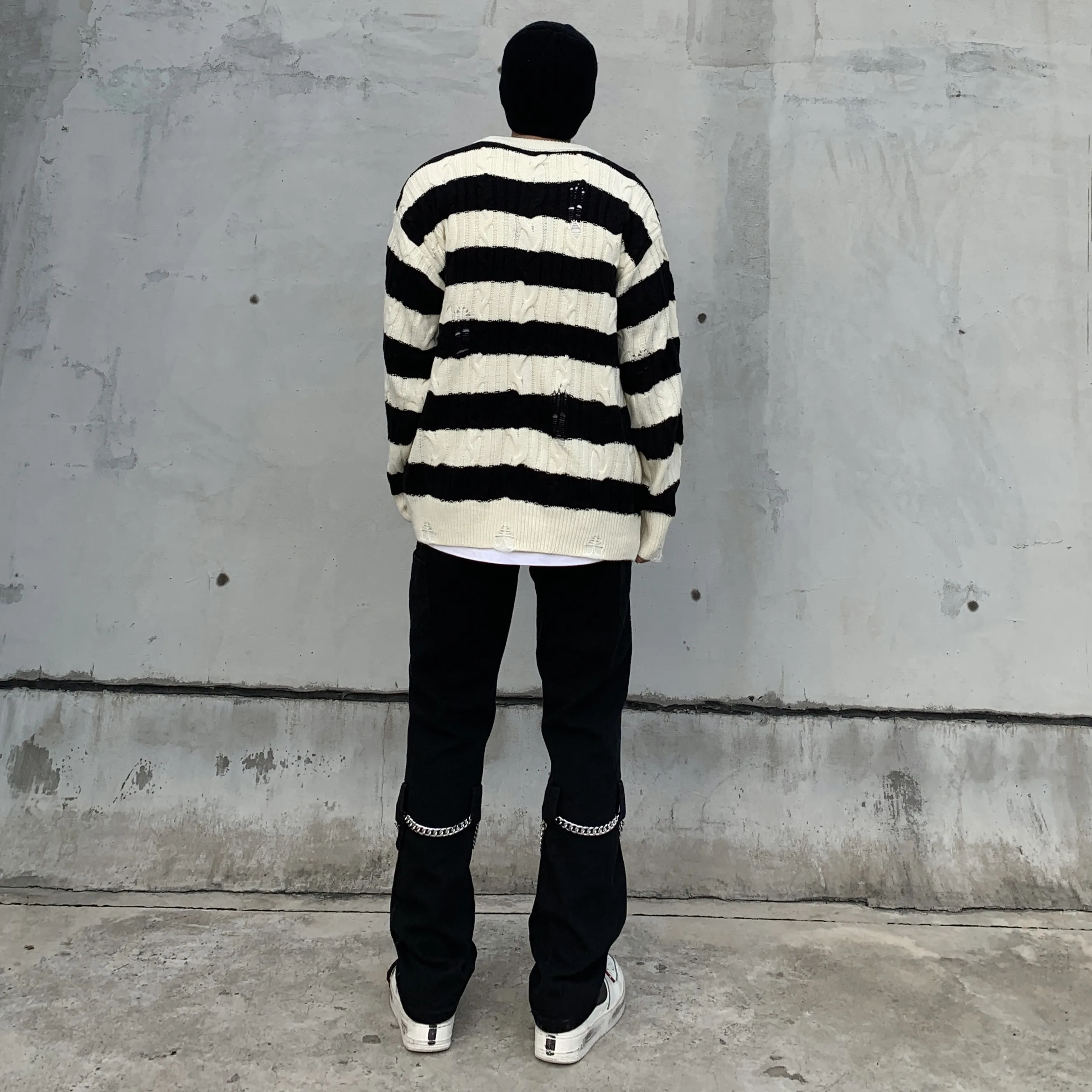 Men's Korean Casual Streetwear Black Harajuku Vintage Jeans Graffiti Wide Leg Baggy Straight Denim Pants Trousers