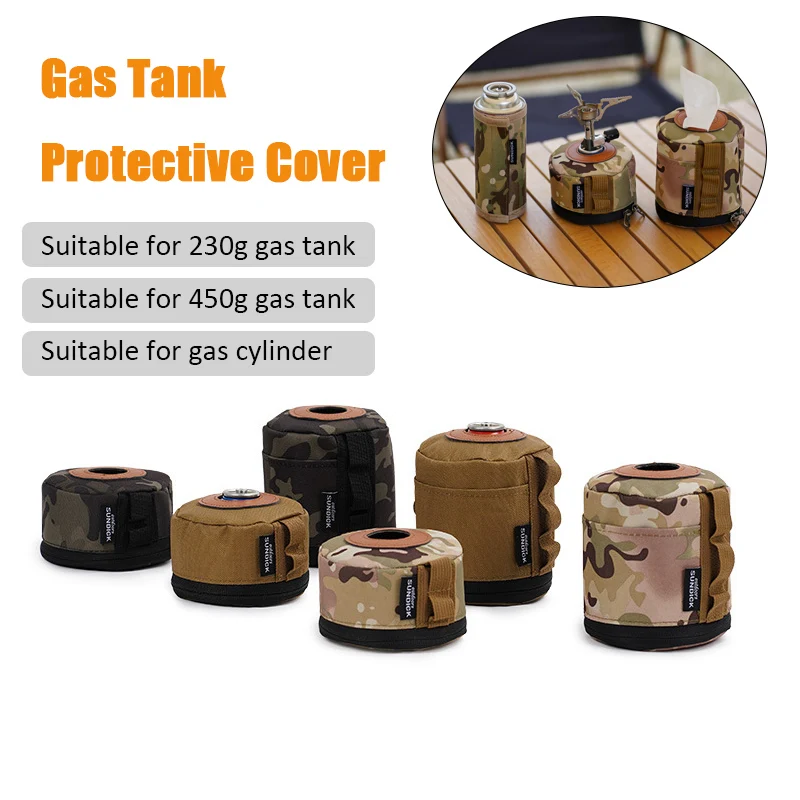 

Camping Gas Can Protection Cover Camo Outdoor Gas 230/450g Tank Case Anti-Fall Gasoline Canister Protector With Side Pocket