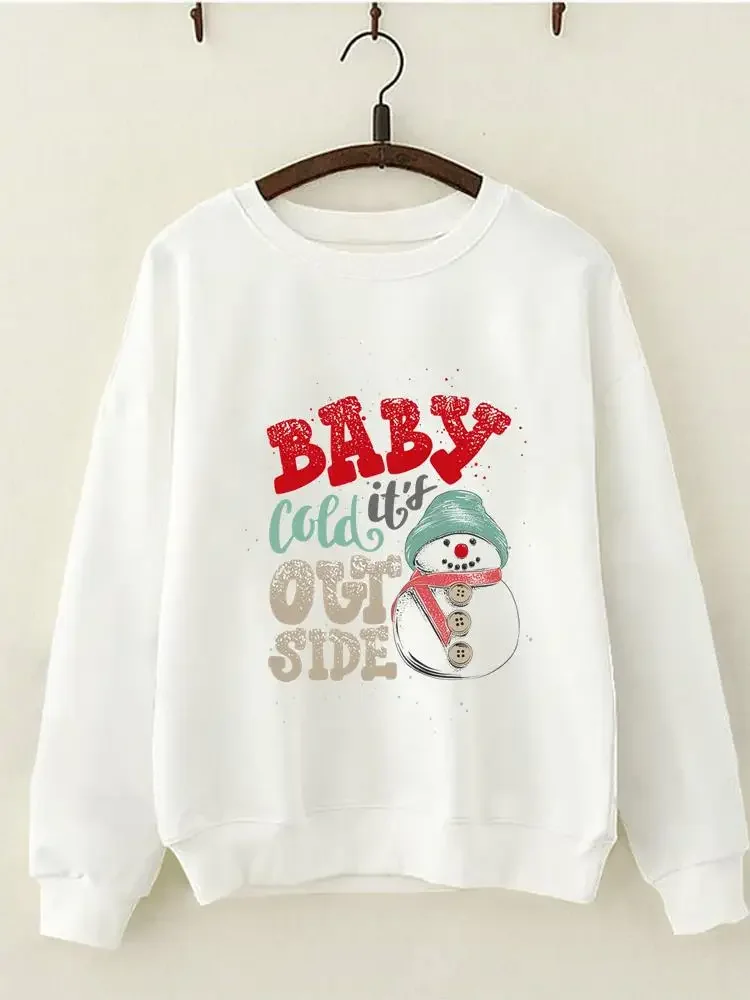 

Свитшот женский с графическим принтом, милый Повседневный свитшот с изображением снеговика, Рождество, модная одежда на новый год
